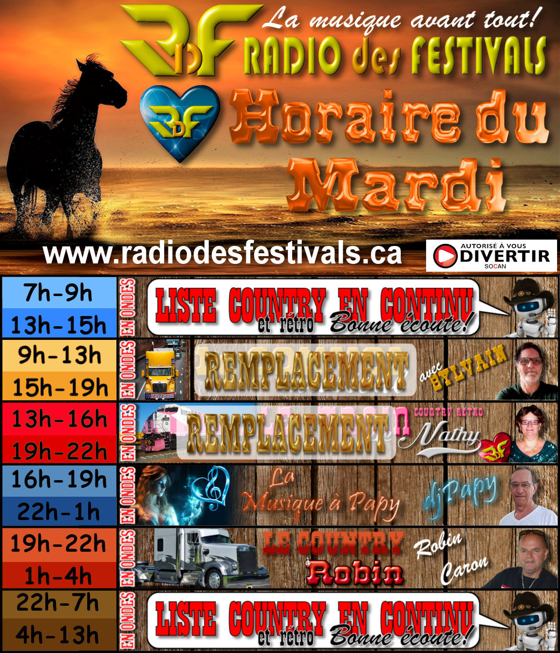 horaire du Mardi de la radio des festivals